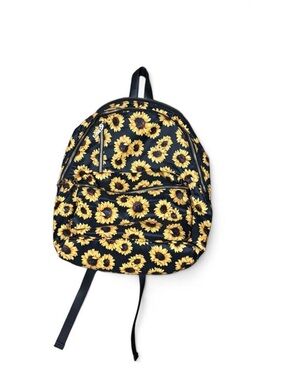 Title: Black Sunflower Print Backpack – Yellow Floral